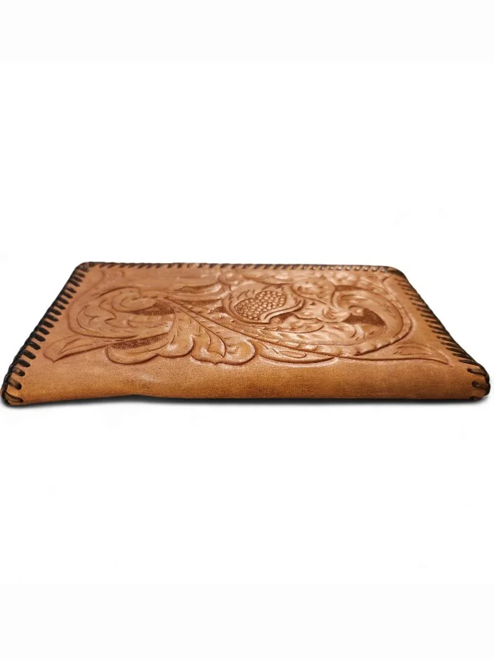 Vtg Hand Tooled Leather Checkbook Cover Long Wallet Monogram AFG Western Boho